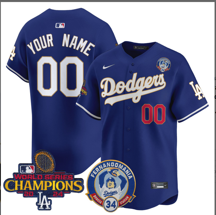 Men MLB Los Angeles Dodgers Custom blue 2024 World Series Champions Patch Cooperstown Jersey style 9